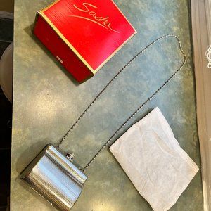 EUC Sasha silver clutch evening bag w/rhinestones; Original box & dust bag